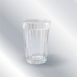 one transparent empty faceted glass on a gray background