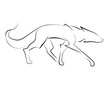 Sneaking black line fox on white background. Hand drawing vector graphic.