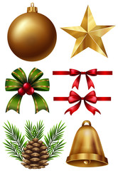 Wall Mural - Different christmas ornaments on white background