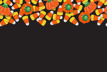 Candy Corn And Pumpkins Top Background Repeating Horizontal Vector Illustration 2