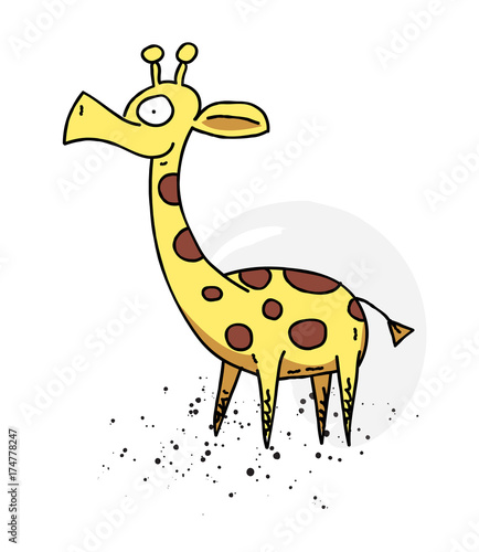 Giraffe Cartoon Hand Drawn Image Original Colorful Artwork Comic