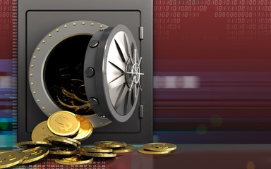 3d dollar coins over digital red