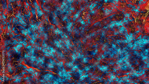 Illustration With Fiery Turbulent Red Lava On Cool Blue Background