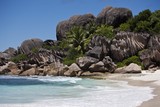 Fototapeta Łazienka - Beach of Grand Anse, with the typical granite rocks of La Digue, Indian Ocean, La Digue Island, Seychelles, Indian Ocean, Africa