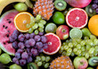 Fruits background. Healthy eating concept. Top view.