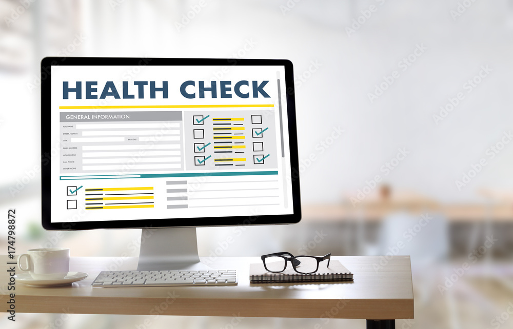 Computer Screening Health Digital HEALTH CHECK Concept working with computer interface as medical ...