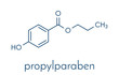 Propyl paraben preservative molecule. Used in food and cosmetics. Skeletal formula.