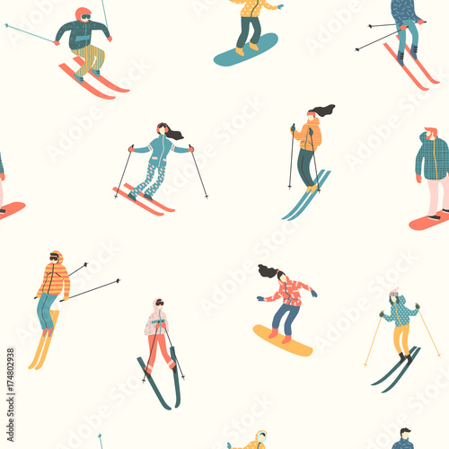 Tapeta ścienna Ilustracja wektorowa narciarzy i snowboardzistów. 