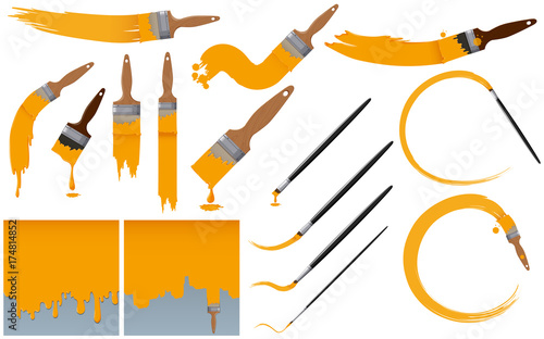 Paintbrushes and yellow paint Canvas Print