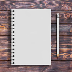Fototapete - Top View of White Closed Spiral Paper Cover Notebook with White Pencil with Blank Space for Yours Design. 3d Rendering