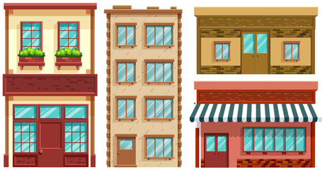 Wall Mural - Four different designs of shops and apartments