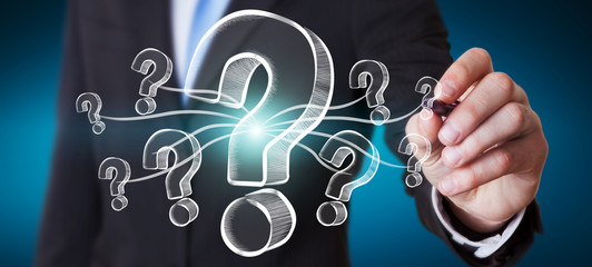 Poster - Businessman drawing hand drawn question marks
