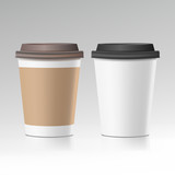 Fototapeta  - Coffee Cup Vector. Take Away Cafe Coffee Cup Mockup. Isolated Illustration