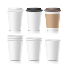 Poster - Set Coffee Paper Cups Vector. Empty Clean Paper Collection 3d Coffee Cup Mockup. Isolated Illustration