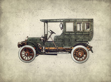 Hand Drawing Of Green Antique Automobile 