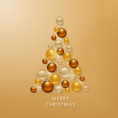 Wall Mural - Christmas Tree from Golden Balls Background for your Greetings Card, Flyers, Invitation, Brochure, Posters, Banners, Calendar in vector