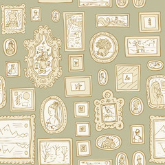 Wall Mural - hand drawn vintage pictures seamless vector background