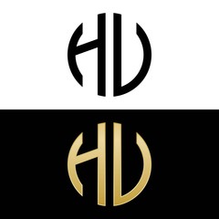 hu initial logo circle shape vector black and gold