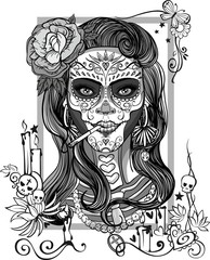 Wall Mural - sugar skull woman