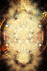 Papier Peint - Light merkaba and zodiac and abstract background. Sacred geometry.