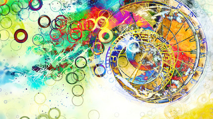 Papier Peint - astrological symbol Zodiac. Abstract color background. Computer collage.