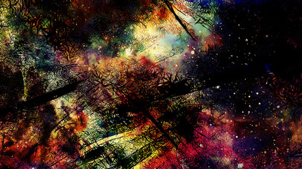 Poster - Cosmic space and stars, color cosmic abstract background and Black Fractal structure.
