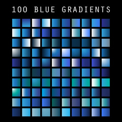 Wall Mural - set of 100 blue color shades and gradient samples, design template, vector illustration
