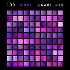 Wall Mural - set of 100 purple color shades and gradient samples, design template, vector illustration