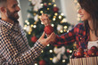 Couple in love decorating Christmas tree