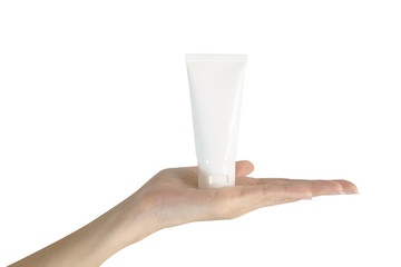 Hand hold blank white on product,Empty.template.design presentation