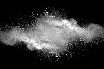 explosion of white dust on black background.