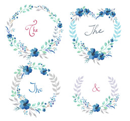 Vector Set of cute retro flowers arranged un a shape of the wreath perfect for wedding invitations and birthday cards