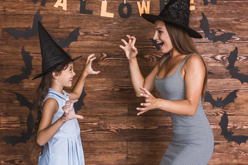 Wall Mural - Mom and daughter ready for Halloween