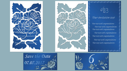 Wall Mural - Vector illustration Postcard. Invitation and greeting card. Pattern for the laser cut. rose flower white.