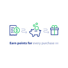 Loyalty Program Concept, Earn Points, Win Gift, Shopping Incentive, Line Icons