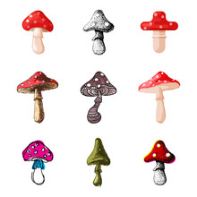Amanita Fly Agaric Toadstool Mushrooms Fungus Different Art Style Design Vector Illustration Red Hat