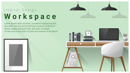 Interior design with Modern workplace background , vector , illustration