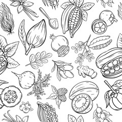 Poster - Vector hand drawn superfood seamless pattern.