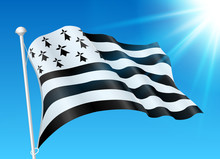 Breton Flag On Wind With Sunshine And Blue Sky
