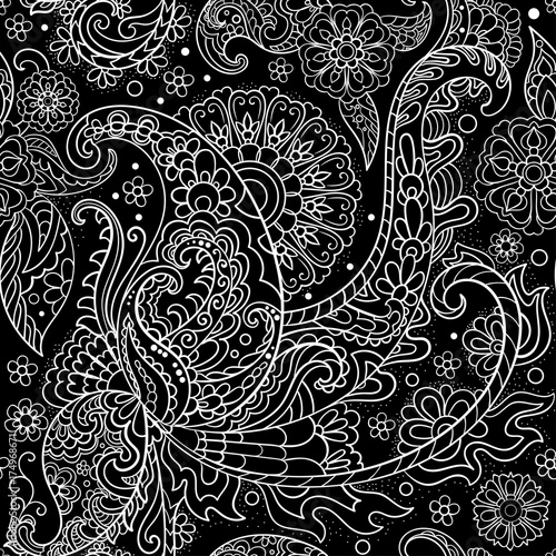 Zdjęcie XXL Paisley, turecki ogórek. Czarno-biały wzór rysowane ręcznie.