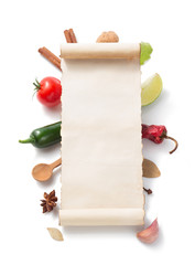 Wall Mural - parchment scroll and food  ingredient