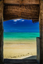 Window From Bungalow Fale In Samoa With A View To Crystal Blue Ocean