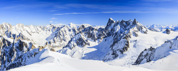 Mont Blanc mountain, view from Aiguille du Midi Mount at the Grandes Jorasses  in the french alps above Chamonix