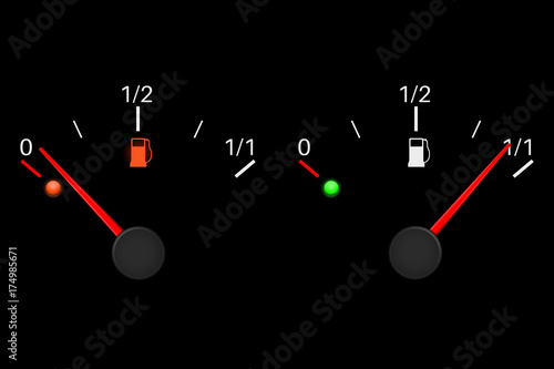 Photographie Fuel gauge scale. Almost empty, almost full