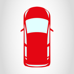 Sticker - Car icon. Red hatchback vehicle, top view. Vector illustration.