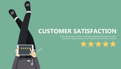 Rating on customer service illustration. Website rating feedback and review concept. Lap top with like and dislike signs. Flat vector illustration