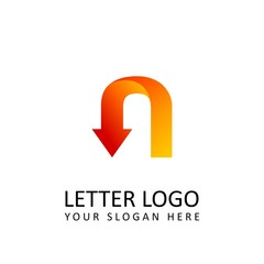 Wall Mural - letter N logo template orange round ribbon with arrow head