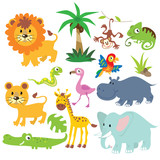 Fototapeta Pokój dzieciecy - Jungle animals vector cartoon illustration