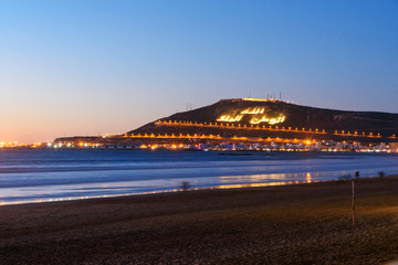 Wall Mural - Beach in Agadir city at night, Morocco