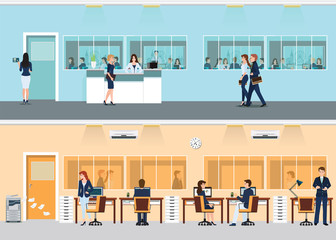 Wall Mural - Modern office with desk and office worker.